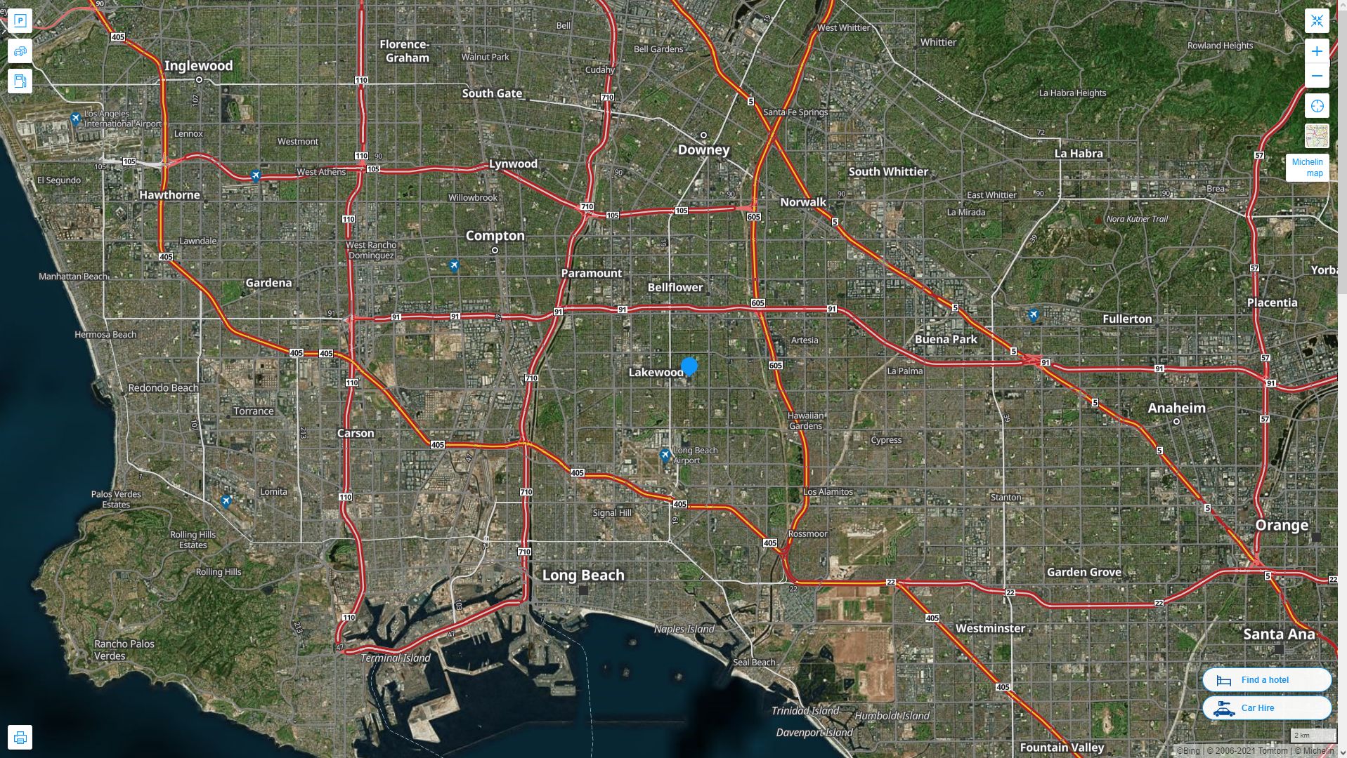 Lakewood California Highway and Road Map with Satellite View